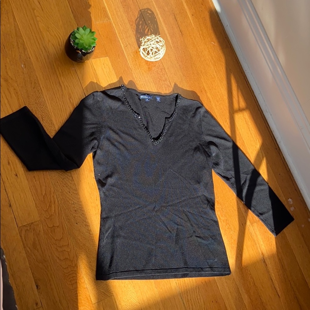 Black V-neck beaded shirt